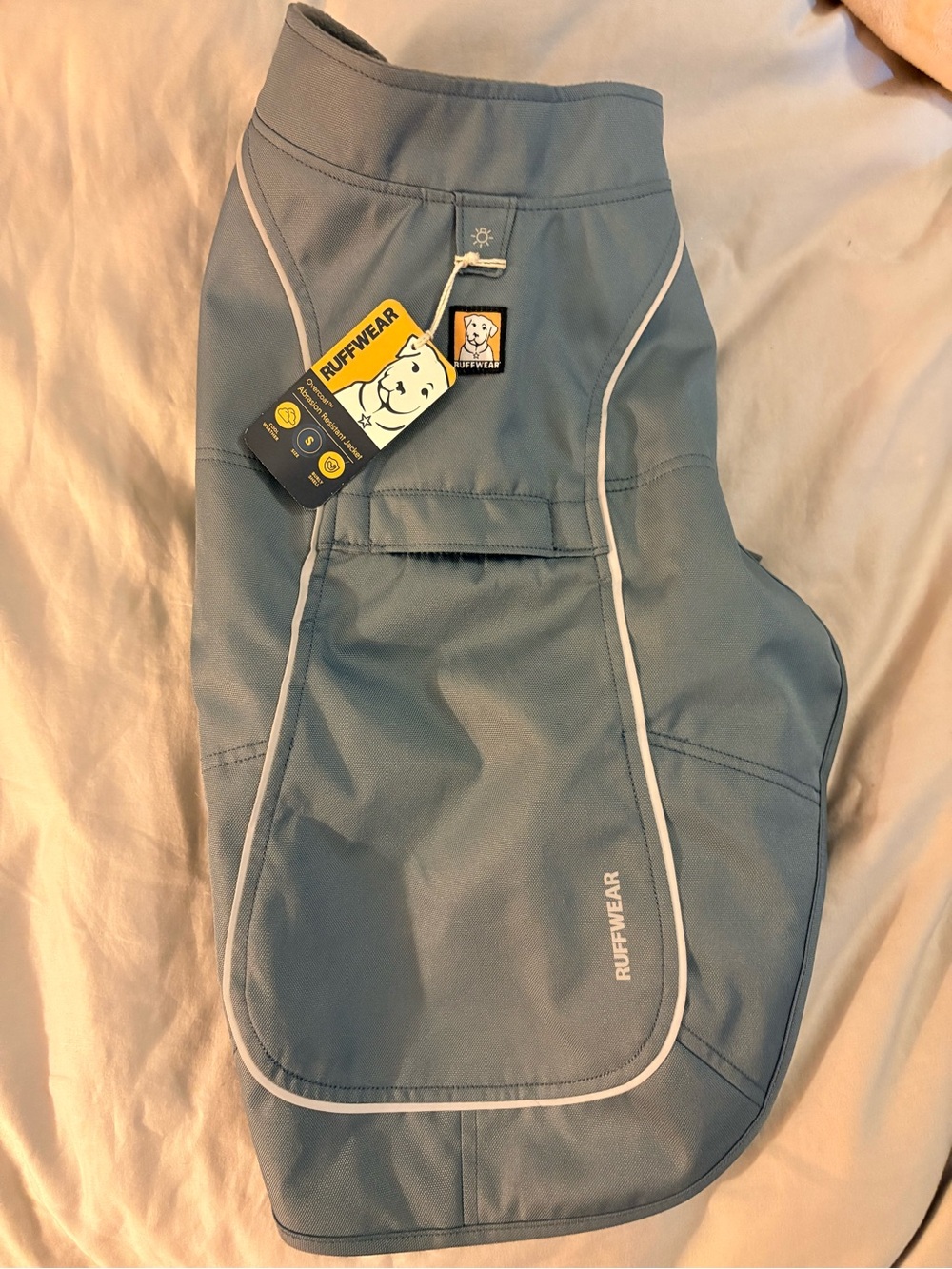 Ruffwear Light Blue Dog Jacket with reflective Piping